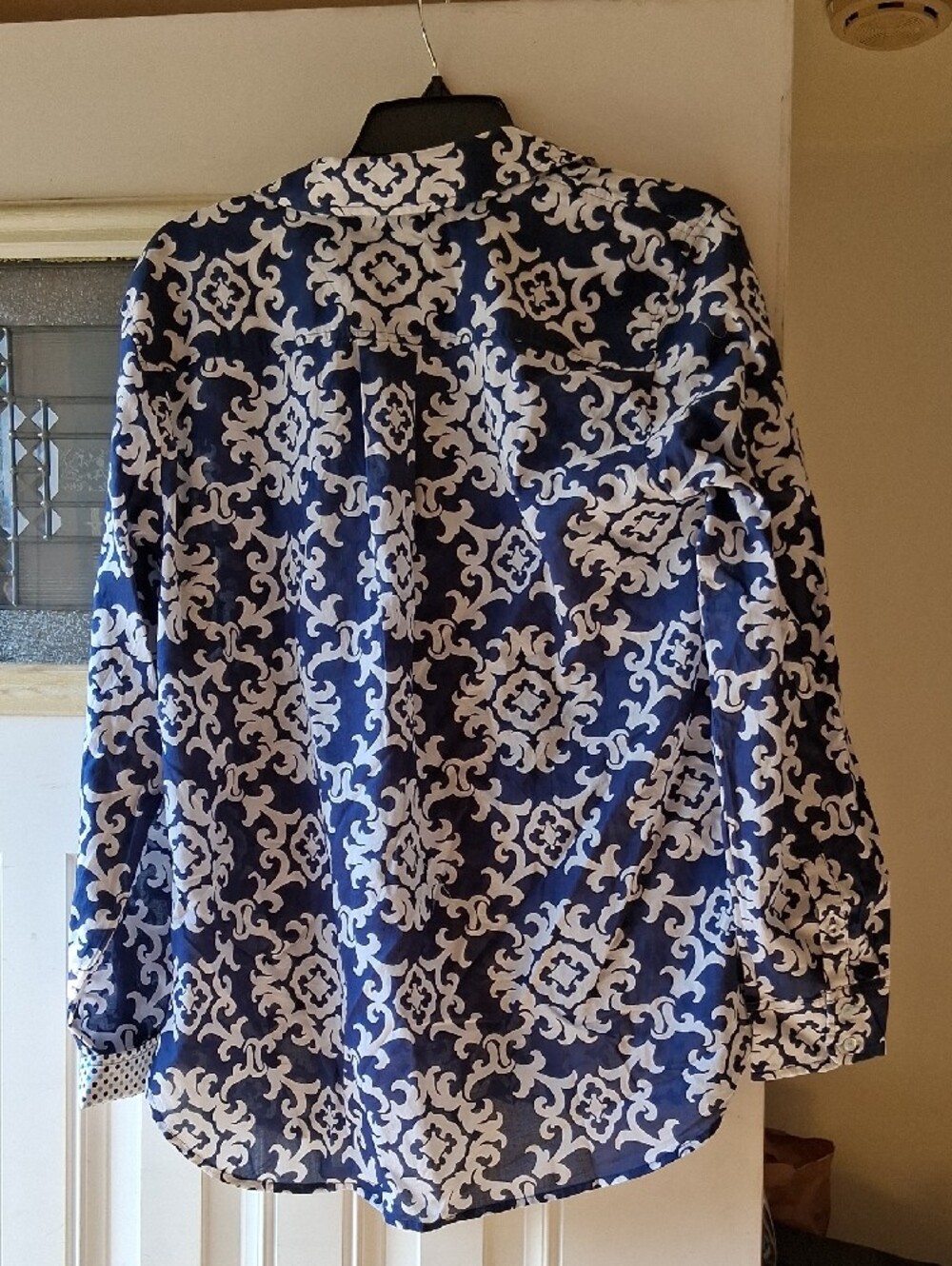 Talbots Navy and White Printed Button-Up Shirt - Picture 4 of 5